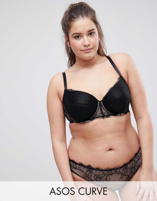 ASOS CURVE - Carmen - Set met voorgevormde bh met franjekant in zwart