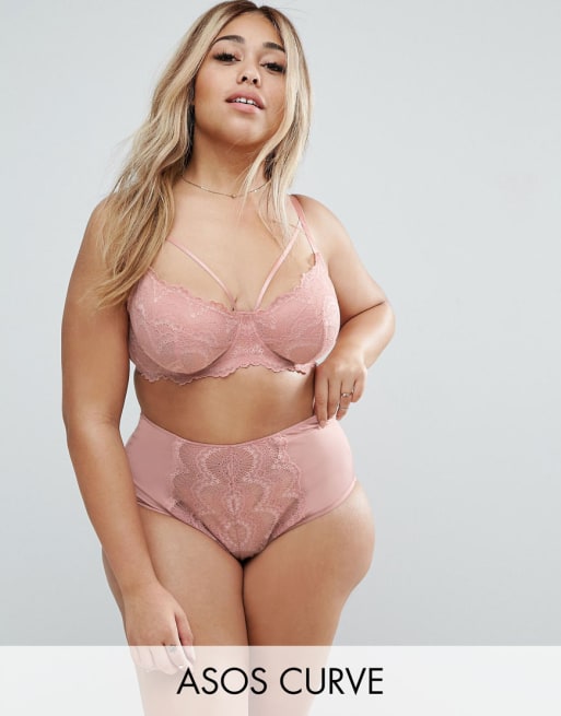 ASOS Curve - Completo color cipria in pizzo con ferretto e motivo a ventagli