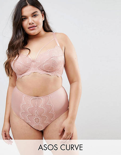 ASOS CURVE Florence Strappy Lace Molded Underwire Bra Set in Pink