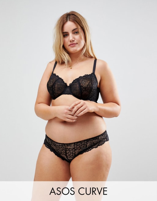 ASOS CURVE Rita mixa & matcha – Svart set med bygelbehå med spetsinslag 