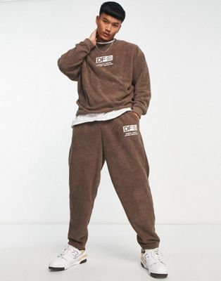 ASOS Dark Future co-ord relaxed joggers in soft towel jersey with logo embroidery in brown