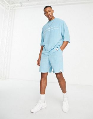 ASOS Dark Future co-ord oversized t-shirt in towelling with front logo embroidery in bright blue