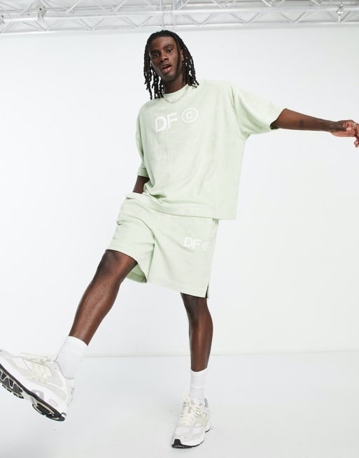 ASOS Dark Future co-ord in towelling with side splits and logo embroidery in lig