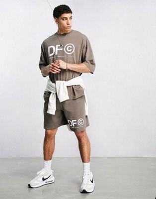 ASOS Dark Future co-ord relaxed shorts with logo graphic print in chocolate brown