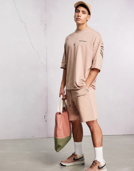 Asos Dark Future Co Ord With Logo Print And Raw Edges In Light Brown Asos