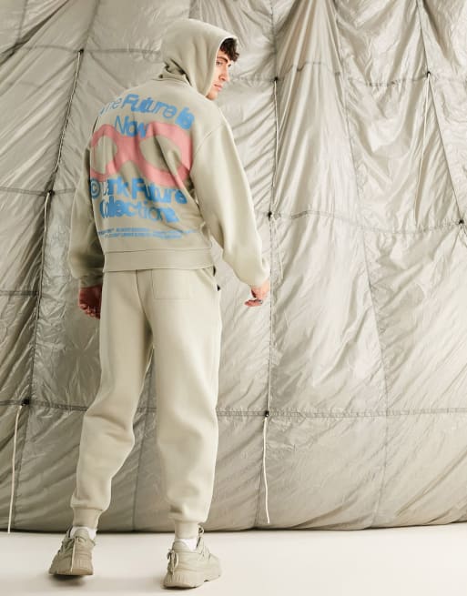 ASOS Dark Future - Coordinato colore naturale con stampa grafica del logo sul davanti e sul retro