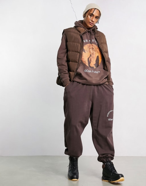 ASOS Dark Future - Coordinato marrone con scritta e stampa del logo