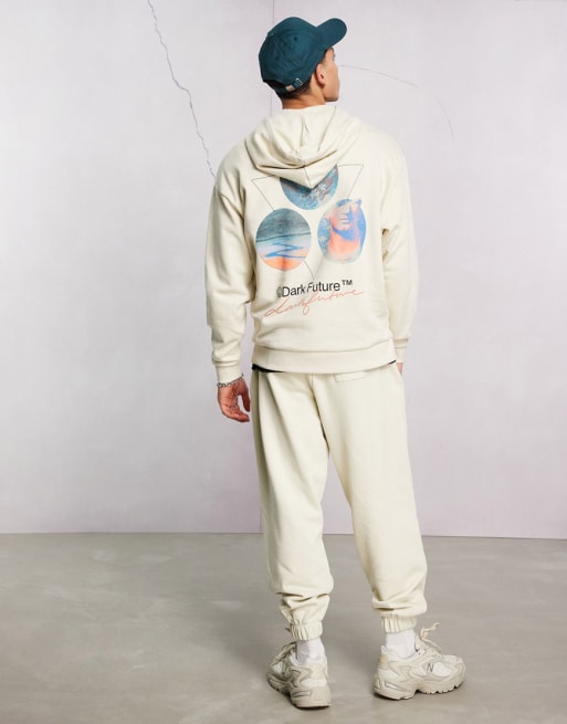 ASOS Dark Future - Coordinato oversize color crema con stampa grafica sulla schiena e logo