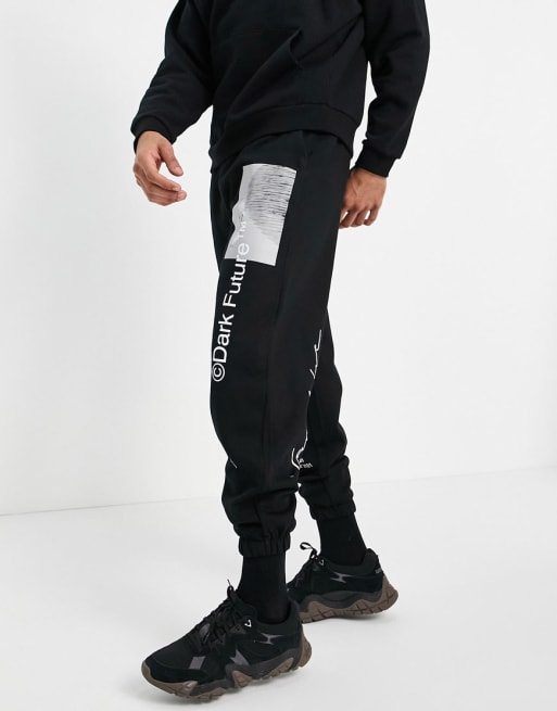 ASOS - Dark Future - Coordinato oversize con logo multi e stampa grafica, colore nero