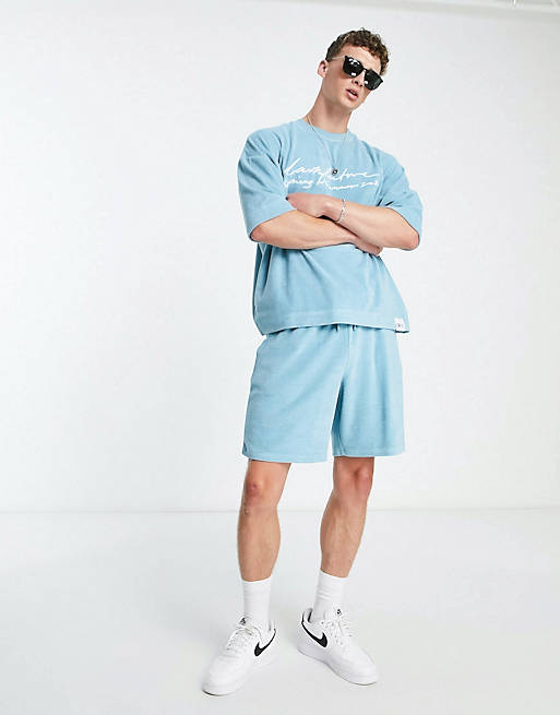 ASOS Dark Future set in terry cloth with front logo embroidery in bright blue