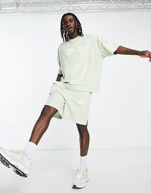 ASOS Dark Future set in terry cloth with side splits and logo embroidery in lig