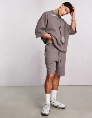 ASOS Dark Future set oversized in waffle fabric with logo embroideries in charcoal
