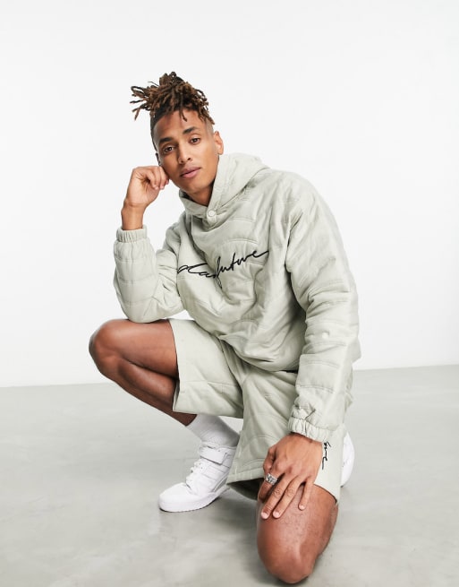 ASOS Dark Future - Sweat à capuche oversize d'ensemble avec matelassage festonné - Neutre