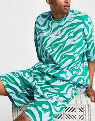 ASOS Daysocial co-ord in all over graphic print in blue and green