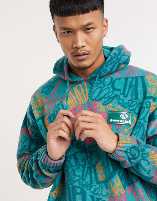 ASOS Daysocial co-ord in polar fleece hoodie with all over print