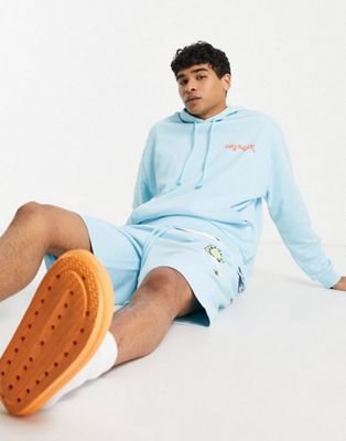 ASOS Daysocial co-ord oversized hoodie with large back cartoon graphic print in light blue