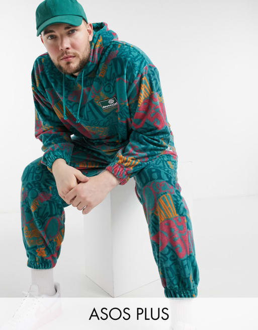 ASOS Daysocial Plus - Oversized hoodie van polarfleece met all-over print, co-ord set