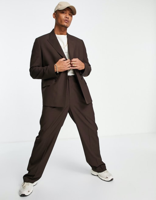 ASOS DESIGN - Abito coordinato squadrato marrone cioccolato