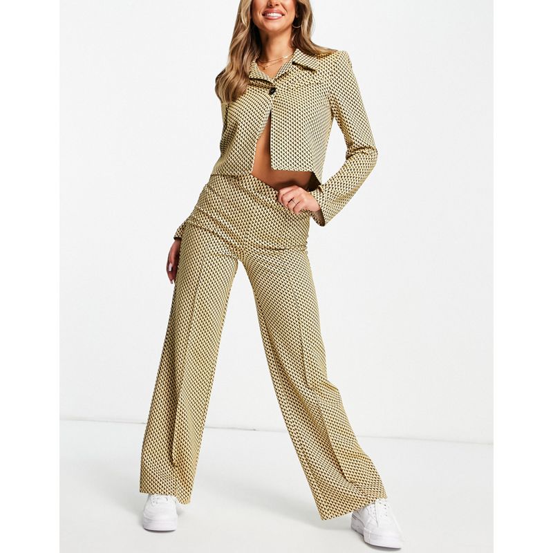 Donna Pantaloni e leggings DESIGN - Abito corto in jersey stile rétro con stampa geometrica color senape