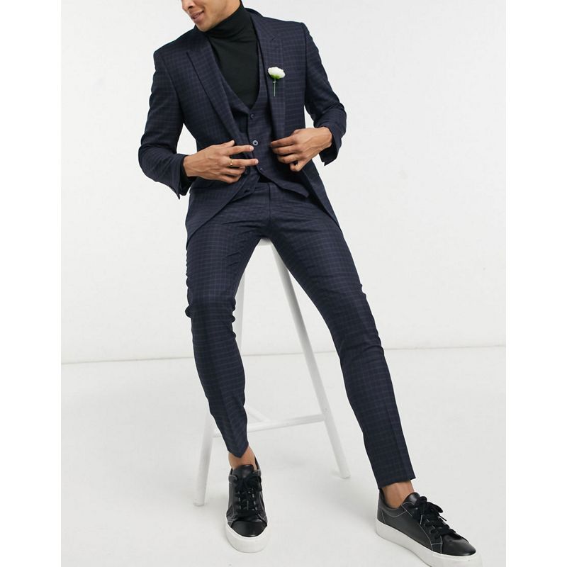 Pantaloni da abito Uomo DESIGN - Abito skinny a quadri micro blu navy e verde