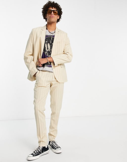 ASOS DESIGN - Abito skinny color pietra a righe tono su tono