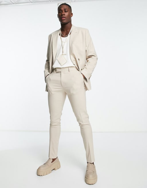 ASOS DESIGN - Abito skinny color pietra con giacca doppiopetto