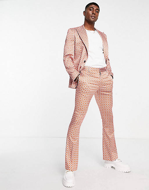 Pantaloni da abito a zampa con stampa geometrica stile rétro e rosa Asos Uomo Abbigliamento Pantaloni e jeans Pantaloni Pantaloni a zampa 