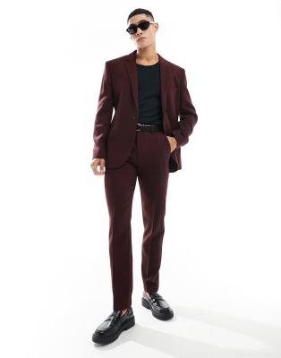 ASOS DESIGN - Abito slim in twill di misto lana bordeaux