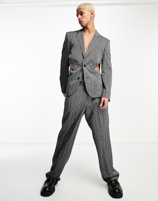 ASOS DESIGN - Abito slim nero a righe bianche con cut-out