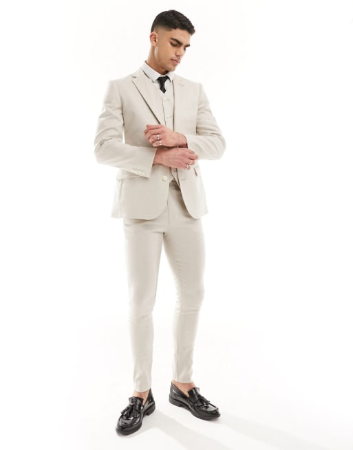 ASOS DESIGN - Abito super skinny in misto lino color pietra