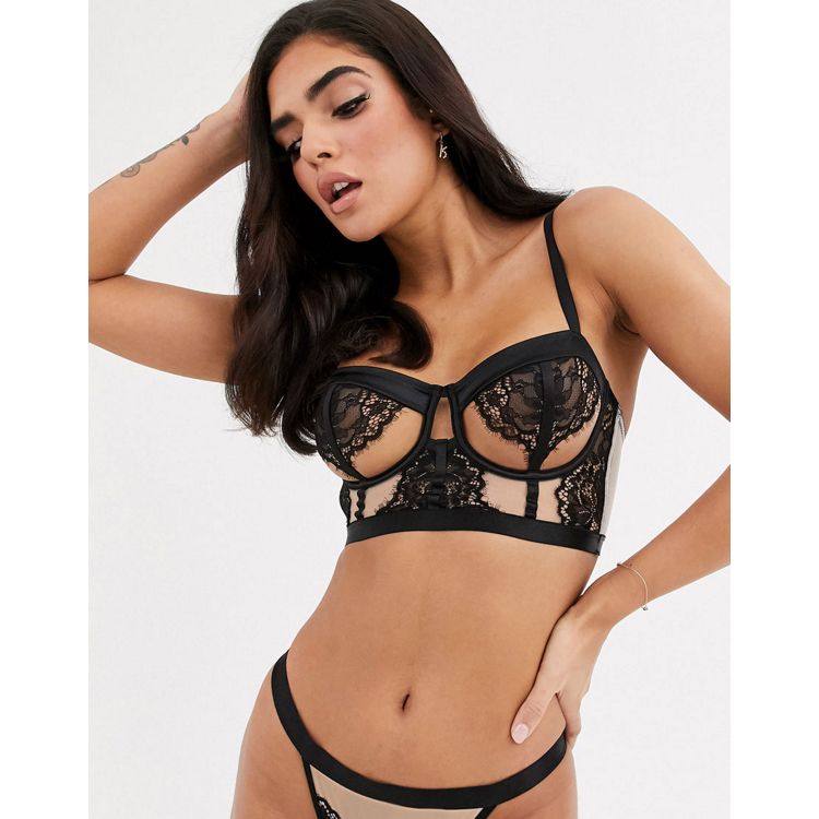 ASOS DESIGN Alika longline underwire bra with underboob cut out & lace