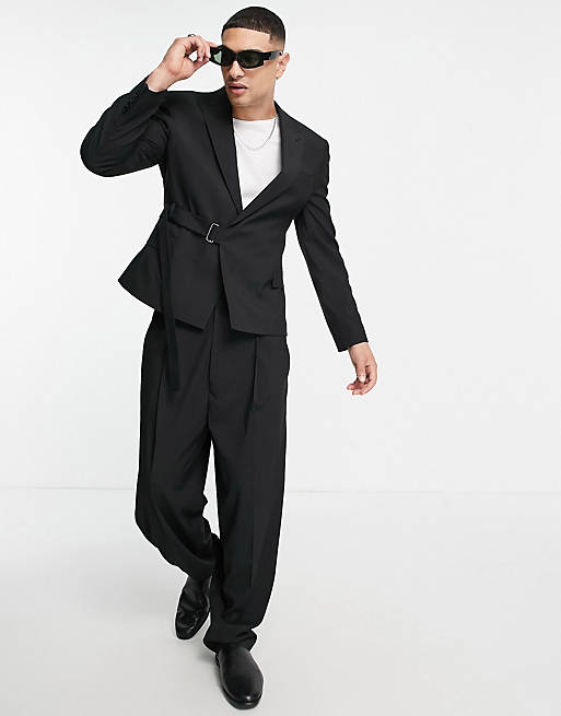ASOS DESIGN balloon suit trouser with crop suit jacket in black