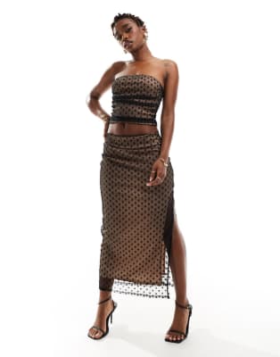 ASOS DESIGN bandeau top and skirt set with ruched textured mesh in ...