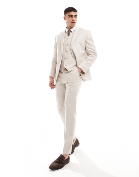 ASOS DESIGN - Beige og smalt jakkesæt i hørblanding - view 1