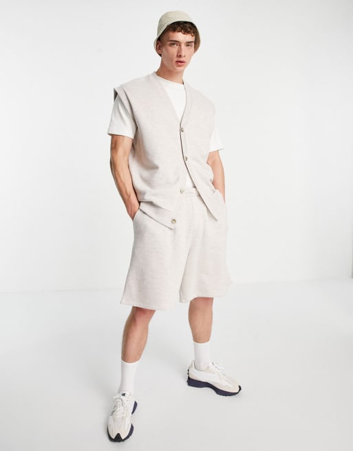 ASOS DESIGN – Beige träningsoverall av jersey i oversize med linne och shorts 