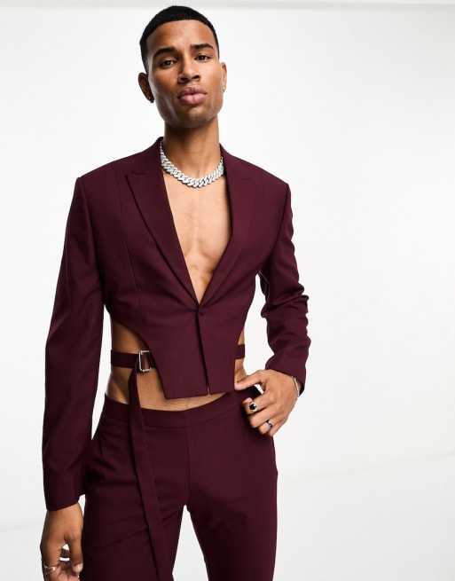 ASOS DESIGN belted suit in burgundy