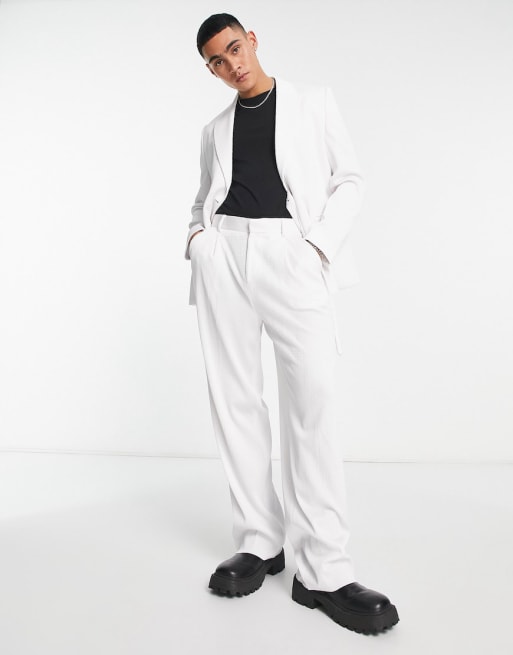 ASOS DESIGN belted suit in white plisse