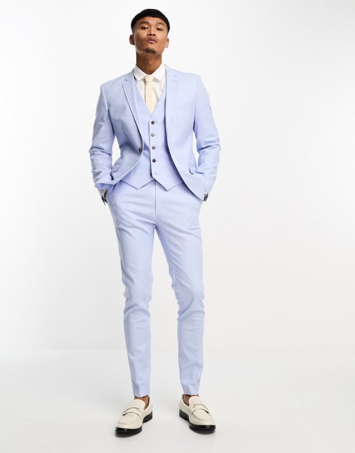 ASOS DESIGN – Besonders eng geschnittener Anzug aus Leinenmix in Pastellblau