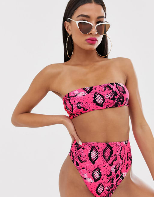 ASOS DESIGN – Bikini typu „Mix & Match” z neonowym wężowym nadrukiem 