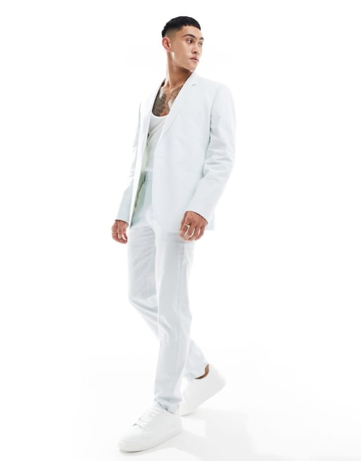 ASOS DESIGN – Blå ginghamrutig kostym med smal passform