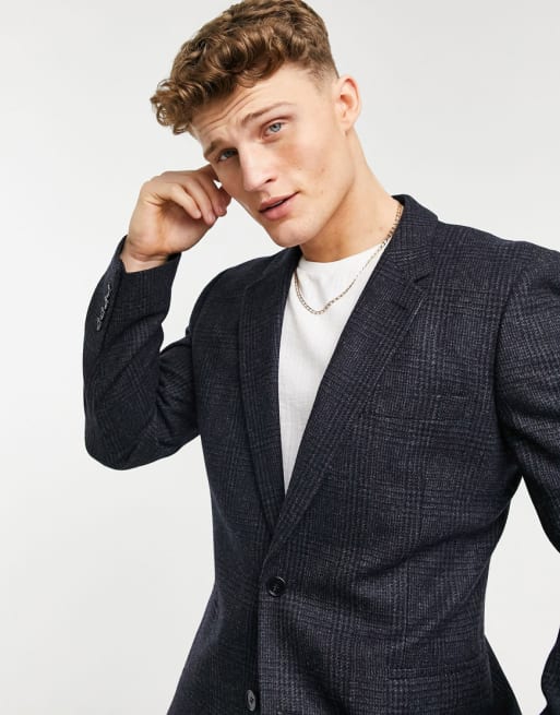 ASOS DESIGN - Blåternet jakkesæt i 100% lammeuld i slim fit