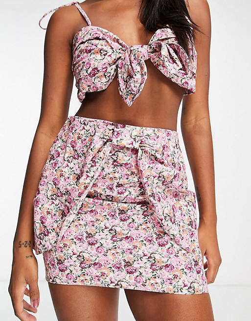 ASOS DESIGN bow detail mini skirt co-ord in floral print