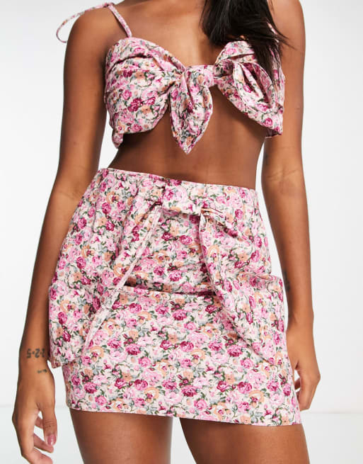 ASOS DESIGN bow detail bralet and mini skirt in floral print coord ASOS