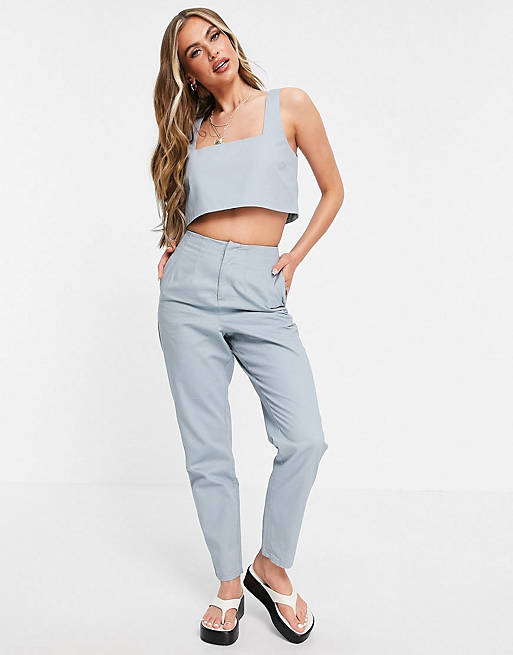 ASOS DESIGN boxy crop top and pants set in duck egg blue