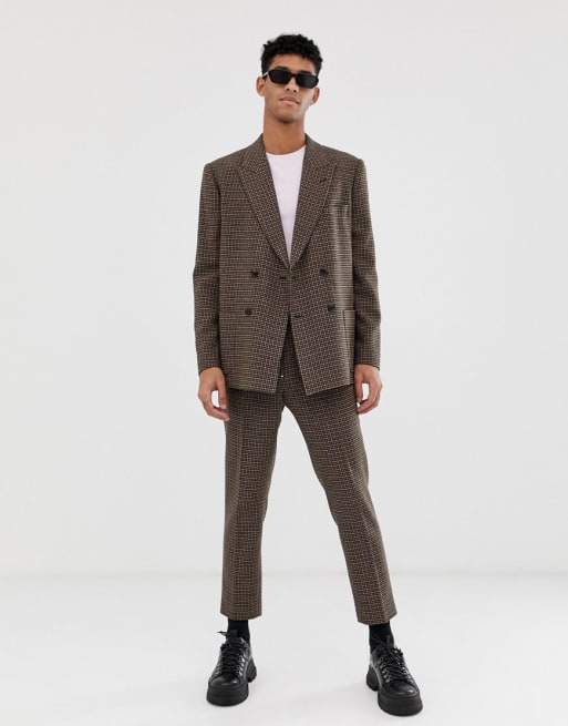 ASOS DESIGN boxy double breasted suit in green and pink houndstooth