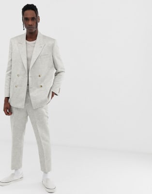 ASOS DESIGN boxy double breasted suit in silver jacquard | ASOS