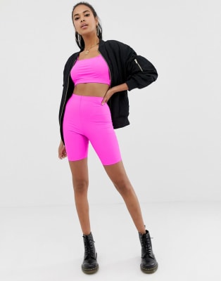 pink neon cycling shorts