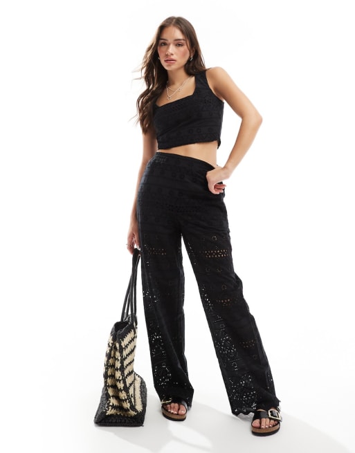ASOS DESIGN broderie cut out co-ord in black