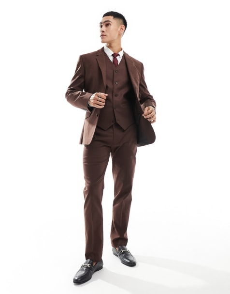ASOS DESIGN - Brunt super skinny-jakkesæt i hørblanding - view 1