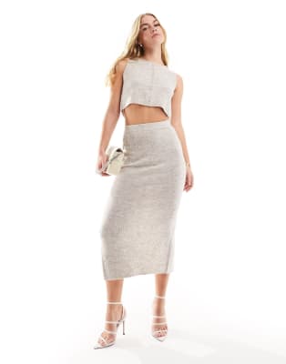 Asos Design Button Through Vest Maxi Skirt Set In Stone Asos